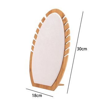  Luxury Necklace Collier Display Presentation Medium - Bamboo Wood &amp; Velvet - 30 cm High - White Beige