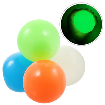 Sticky Balls - 4 Stuks Glow in the dark 6,5
