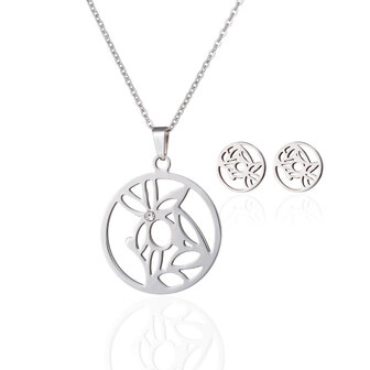 STAINLESS STEEL NECKLACE &amp; EARRINGS SET - SILVER