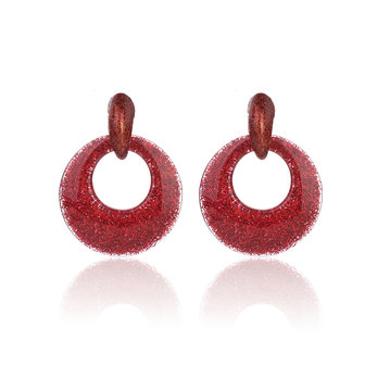 Vintage Earrings with glitters - round - 4x4 cm - Red