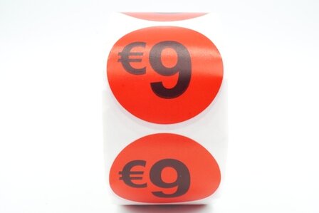 Prijs/Korting 9 euro stickers 500 stk - Dia: 2cm