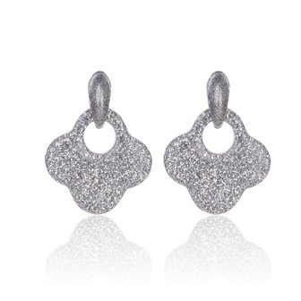 Vintage Earrings with glitters - Blad - 4x4 cm - Silver