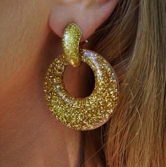 Vintage Earrings - Round - 4x4 cm - Yellow