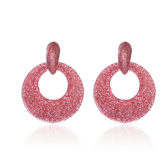 Vintage Retro Earrings with glitters - Round - 4x4 cm - Ros&eacute;