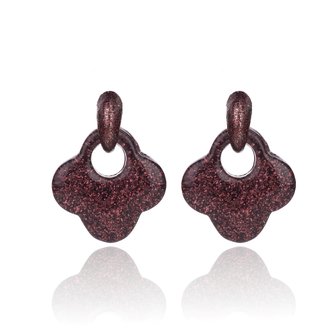 Vintage Earrings with glitters - Blad - 4x4 cm - Bordeaux 
