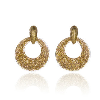 Vintage Earrings with glitters - Round - 4x4 cm - Goud Kleurig