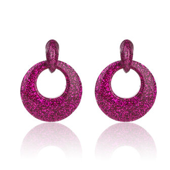 Vintage Earrings with glitters - Oval - 4x4 cm - Pink