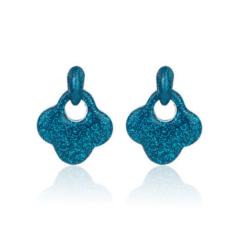 Vintage Earrings with glitters - Blad - 4x4 cm - Blue