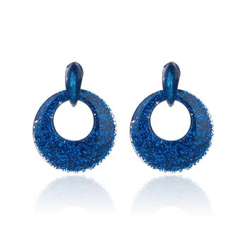 Vintage Earrings with glitters - Round - 4x4 cm - Dark Blue