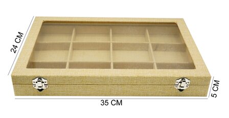 Jewellery Display case Bamboo Look 12 Compartments 