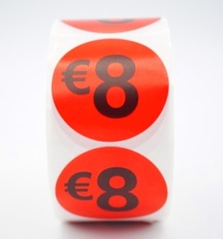 Prijs/Korting 8 euro stickers 500 stk - Dia: 3.5cm