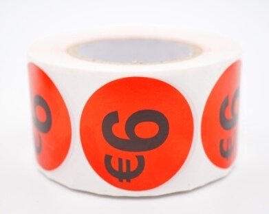 Prijs/Korting 6 euro stickers 500 stk - Dia: 3.5cm