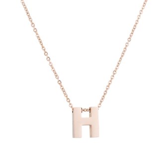 STAINLESS STEEL LETTER H NECKLACE - ROS&Eacute; COLOR 