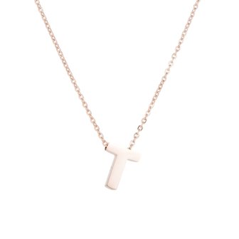 STAINLESS STEEL LETTER T NECKLACE - ROS&Eacute; COLOR 