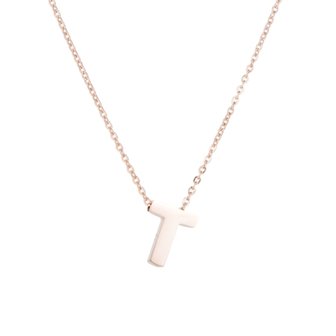 RVS Letter T Ketting - Ros&eacute; Kleur