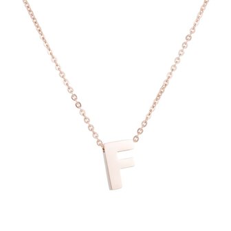 RVS Letter F Ketting - Ros&eacute; Kleur