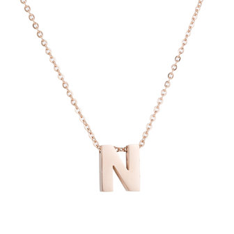 STAINLESS STEEL LETTER N NECKLACE - ROS&Eacute; COLOR 