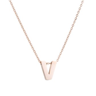 STAINLESS STEEL LETTER V NECKLACE - ROS&Eacute; COLOR 