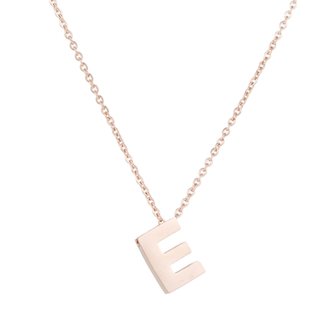 STAINLESS STEEL LETTER E NECKLACE - ROS&Eacute; COLOR 
