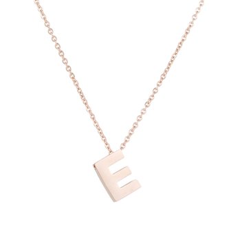 RVS Letter E Ketting - Ros&eacute; Kleur