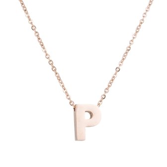 RVS Letter P Ketting - Ros&eacute; Kleur