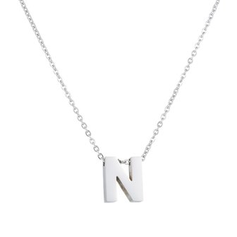 STAINLESS STEEL LETTER N NECKLACE - COLOR SILVER