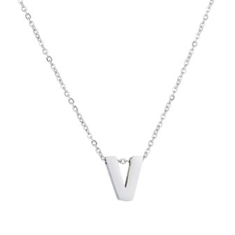 RVS Letter V Ketting - Kleur Zilver