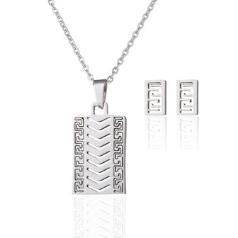 RVS KETTING &amp; OORBELLEN SET - ZILVER