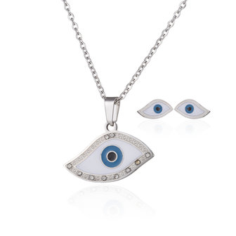 RVS KETTING &amp; OORBELLEN SET - ZILVER - Fatima Oog