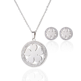 RVS KETTING &amp; OORBELLEN SET - ZILVER Leaf