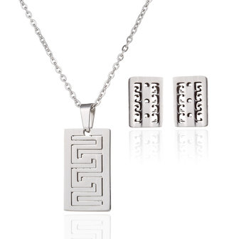 STAINLESS STEEL NECKLACE &amp; EARRINGS SET - SILVER