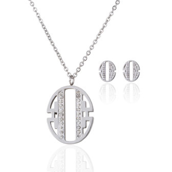 STAINLESS STEEL NECKLACE &amp; EARRINGS SET - SILVER
