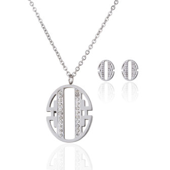 RVS KETTING &amp; OORBELLEN SET - ZILVER