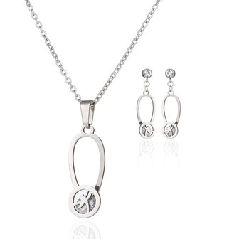 RVS KETTING &amp; OORBELLEN SET - ZILVER Met Zirkonia