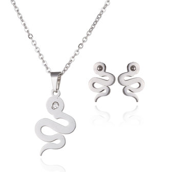 STAINLESS STEEL NECKLACE &amp; EARRINGS SET - SILVER