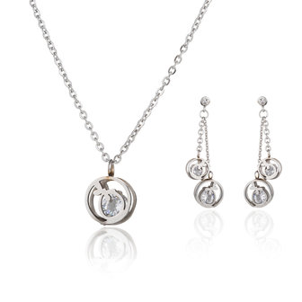 STAINLESS STEEL NECKLACE &amp; EARRINGS SET - SILVER