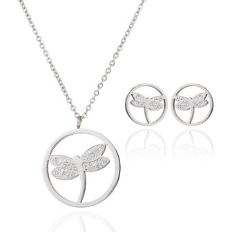 RVS KETTING &amp; OORBELLEN SET - ZILVER Bloem