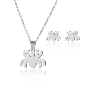 RVS KETTING &amp; OORBELLEN SET - ZILVER Spin