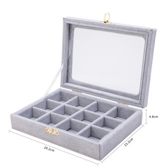 Box Display case Velvet 12 Vaks Gray color