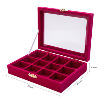  Box Display case Velvet 12 compartments Pink color