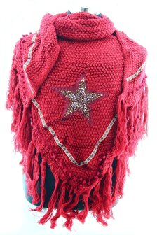Dark Red poncho / shawl with star 200x75 cm