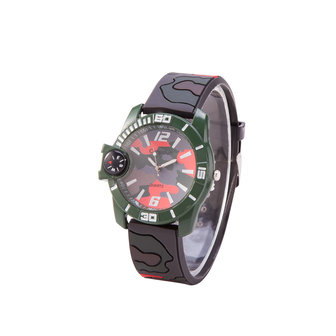 Camouflage Horloge - Silicone Band - Rood & Bruin