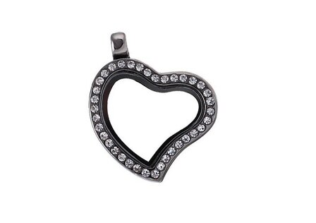 10 STUKS ZWART MEMORY LOCKET HART MET STRASS 30mm