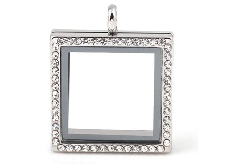 10 STUKS SILVER MEMORY LOCKET VIERKANTE MET STRASS 30mm