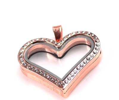 10 STUKS ROSE GOUD MEMORY LOCKET HART MET STRASS 30mm