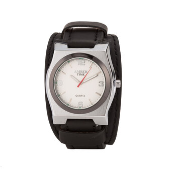 Leren Horloge - Dikke Band - 5cm Breed - Zwart