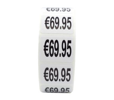 Prijs stickers €69,95 500 stk - 2 cm Breed x 1,5 cm Hoog