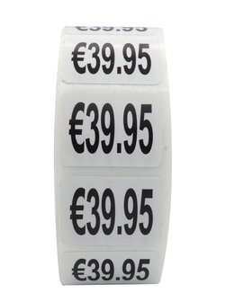 Prijs stickers €39,95 500 stk - 2 cm Breed x 1,5 cm Hoog
