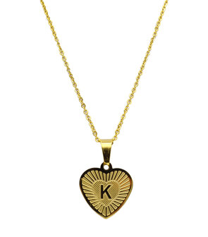 RVS Letter K Ketting met Hartje - Goud Kleur