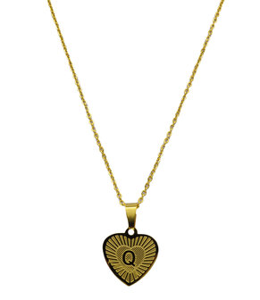 RVS Letter Q Ketting met Hartje - Goud Kleur